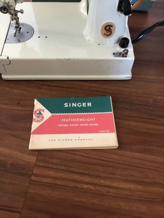 Vintage Singer Sewing Machine 221 221K FeatherWeight Portable White With Case 6