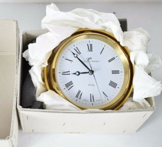 Vtg Matthew Norman Swiss Quartz Like Marine Chronometer Clock In Wooden Box Gold 2