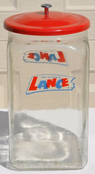 Rare Vintage Large Lance Glass Cracker Jar Store Counter Display 14 1/2 