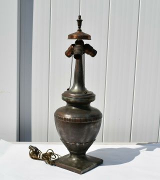 Antique Handel Heavy Metal Bulbous Lamp Base Acorn Pull Sockets As Found