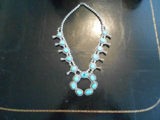 Vintage Sterling Turquoise Navajo Squash Blossom Necklace 157.  8 Grams