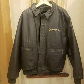 Vintage Snap - On Leather Jacket Full Embroidered Logo
