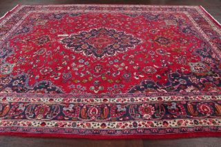 Vintage Traditional Floral Red Kashmar Area Rug Hand - Knotted Wool Carpet 8x11