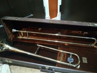 Vintage Brass Olds Ambassador Trombone And Case W/mouthpiece