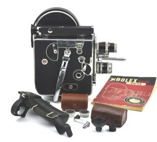 Vintage Paillard Bolex 16h Movie Camera / 3 Lenses / Case
