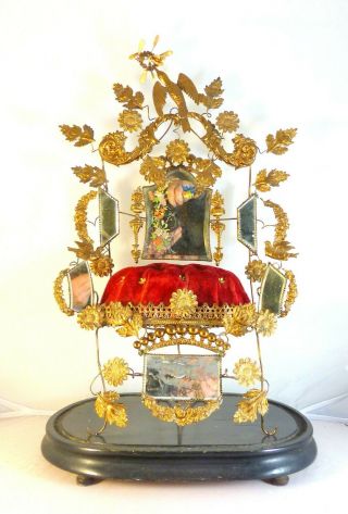 21 " Large Antique French Gold Gilt Ormolu Brides Wedding Crown Tiara Chair Globe