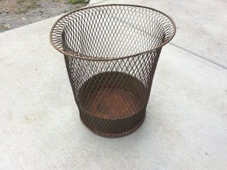 Vintage 1923 Military Wire Mesh Military Green Trash Can / Basket By Nemco