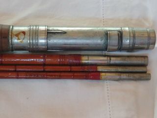 Vintage 3 Pc Bamboo Fly Rod (2) Tip Ends w Case H L LEONARD MILLS ENGRAVED 2 8
