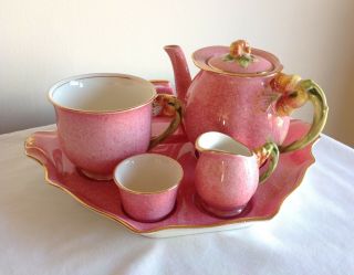 Vintage Art Deco Royal Winton Pink " Petunia” Cabaret Bachelor Teapot Set