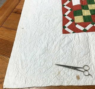 Early c 1870s PA Irish Chain QUILT Antique Mustard Yellow Quilting 12