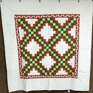 Early C 1870s Pa Irish Chain Quilt Antique Mustard Yellow Quilting