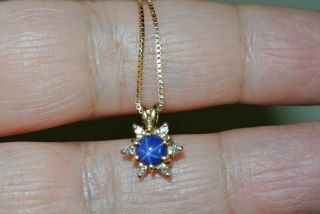 Vintage 14k Gold Necklace Cabochon Star Sapphire & Diamond Pendant Chain