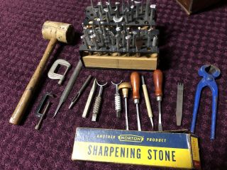 50,  Vintage Leather Tools,  Craft Tools,  Rawhide Hammer,  Clamps,  Swivel Knives