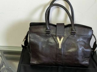Yves Saint Laurent (ysl) Large Brown Leather Cabas " Y " Chyc Tote Bag Vintage