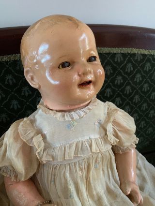 Huge 26 In.  Antique German? Horsman Baby Composition Doll With Pearl Bracelet