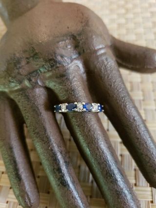 Vintage 14k White Gold Diamonds And Sapphires Ring By Kuber Size 9 Estate