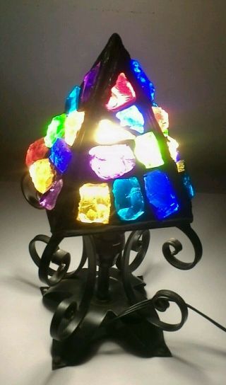 Vintage 1950s Rock Crystal Lantern Lamp Peter Marsh? Arts & Crafts Chunky Glass