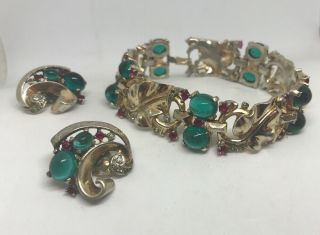 Vintage Trifari Sterling Alfred Philippe Cabochon Grape Bracelet Earrings Set