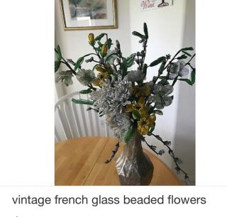 Vintage - French Beaded Glass - Flowers & Leaves - Hand Made - 8 Stems,  3 Leaves 2