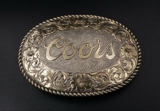 Vintage Crumrine Sterling Silver 22k Gold Engraved Belt Buckle Coors Award M724