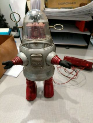 Rare 50s Piston Action Robot Silver/red Remote Battery Operated