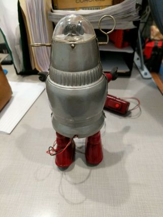 Rare 50s Piston Action Robot Silver/Red Remote Battery Operated 2