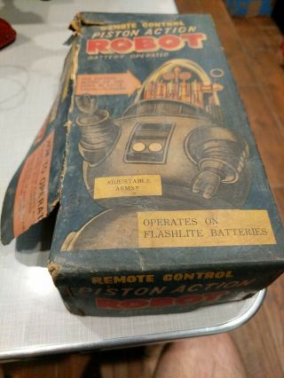 Rare 50s Piston Action Robot Silver/Red Remote Battery Operated 6