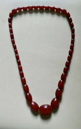 Antique Vintage Red Cherry Amber Bakelite Faturan Large Bead Long Necklace 66g