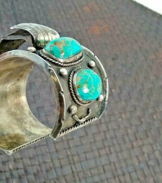 Vintage Navajo Silver Turquoise Roadrunner Cuff Bracelet