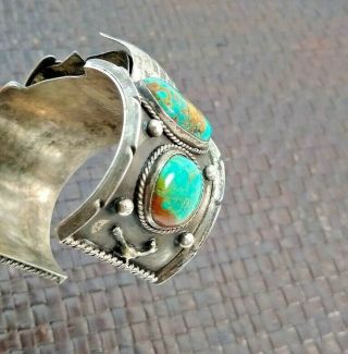 Vintage Navajo Silver Turquoise Roadrunner Cuff Bracelet 3