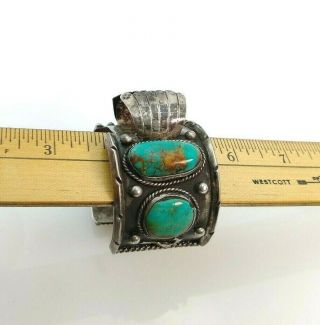 Vintage Navajo Silver Turquoise Roadrunner Cuff Bracelet 4