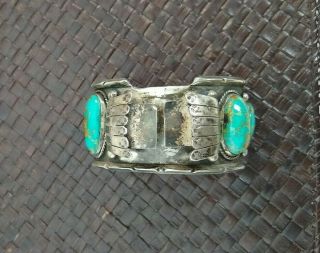 Vintage Navajo Silver Turquoise Roadrunner Cuff Bracelet 5