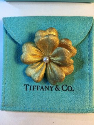 Rare Vintage Tiffany & Co 14k Solid Yellow Gold & Pearl Brooch Pin Germany
