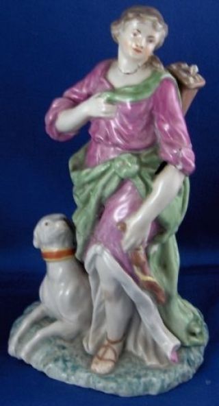 Antique 18thc Volkstedt Porcelain Huntress Figurine Figure Porzellan Figur Diana