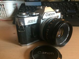 Vintage Canon Ae - 1 35mm Slr Camera With A Canon Fd 50mm 1:1.  8 S.  C.  Lens - Exc,