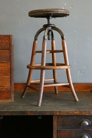 Vintage Architect Industrial Drafting Stool,  Crank Seat Drafting Table Chair