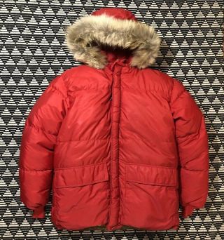 Vintage Eddie Bauer Kara Koram Goose Down Winter Jacket Fur Hood Red 1950s M/l