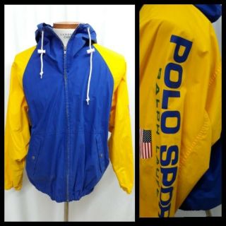 Vintage 90’s Polo Sport Ralph Lauren Blue/yellow Spell Out Jacket Mens Large