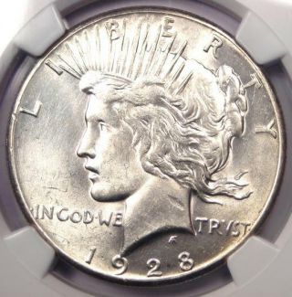 1928 Peace Silver Dollar $1 - Ngc Uncirculated - Rare 1928 - P Bu Ms Unc Coin