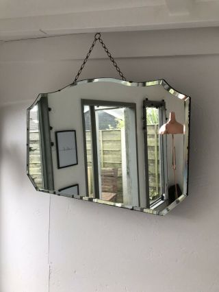 Vintage Frameless Large Mirror Lovely Mirror Art Deco Arched Bevelled Mirror