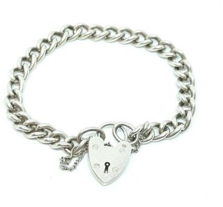 Vintage Sterling Silver Heart Padlock Clasp Georg Jensen Charm Bracelet 21g,  7 "