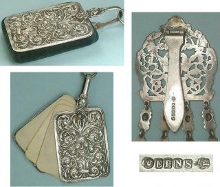 Ornate Antique Silver Sewing Chatelaine English 4 Attachments Circa 1890s 3