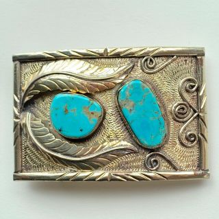 Vintage Navajo Turquoise Silver Belt Buckle Stamped