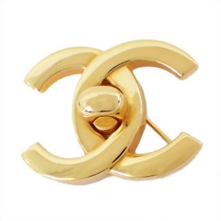Authentic Chanel Broach Accessory Vintage Turnrock Cc Gold Tk672