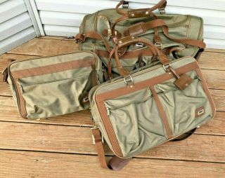 Vtg Rare " Amelia Earhart " 3 Piece Luggage Suitcase Bags Olive Green Rare Euc