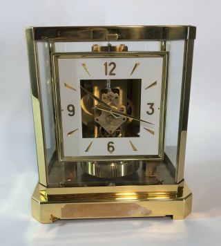 Vintage 15 Jewel Lecoultre Atmos Mantle Clock With White Round Dial 528 - 8