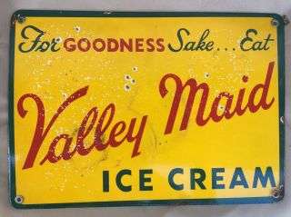 Vintage Valley Maid Ice Cream Advertising Sign Porcelain