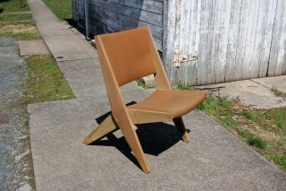 Mid - Century Modern Cerused Oak Folding Scissor Chair - Pierre Jeanneret Style