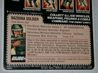 G.  I.  JOE “BAZOOKA SOLDIER” CODE NAME: ZAP 1982 MOC VINTAGE 11 BACK HASBRO 6110 10