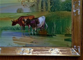 Antique Hand Painted Nippon Moriage Jewels Pastoral Cows Art Picture Wall Hung 8